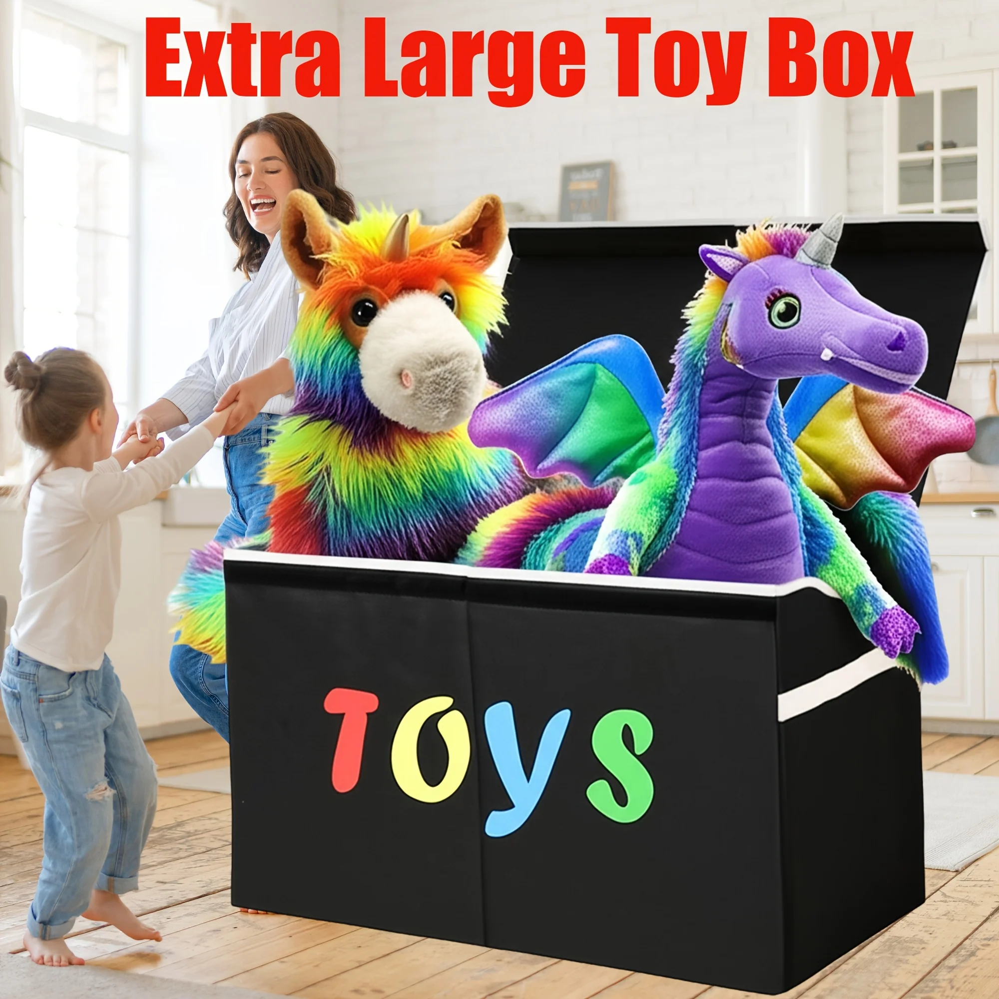 Extra large foldable storage chest with reinforced lid for living spaces