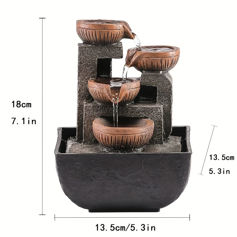 USB-Powered Resin Desktop Waterfall Fountain for Indoor Relaxation