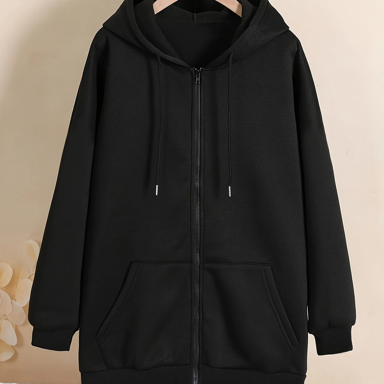 Plus Size Women's Fleece-Lined Zip-Up Hooded Sweatshirt with Long Sleeves