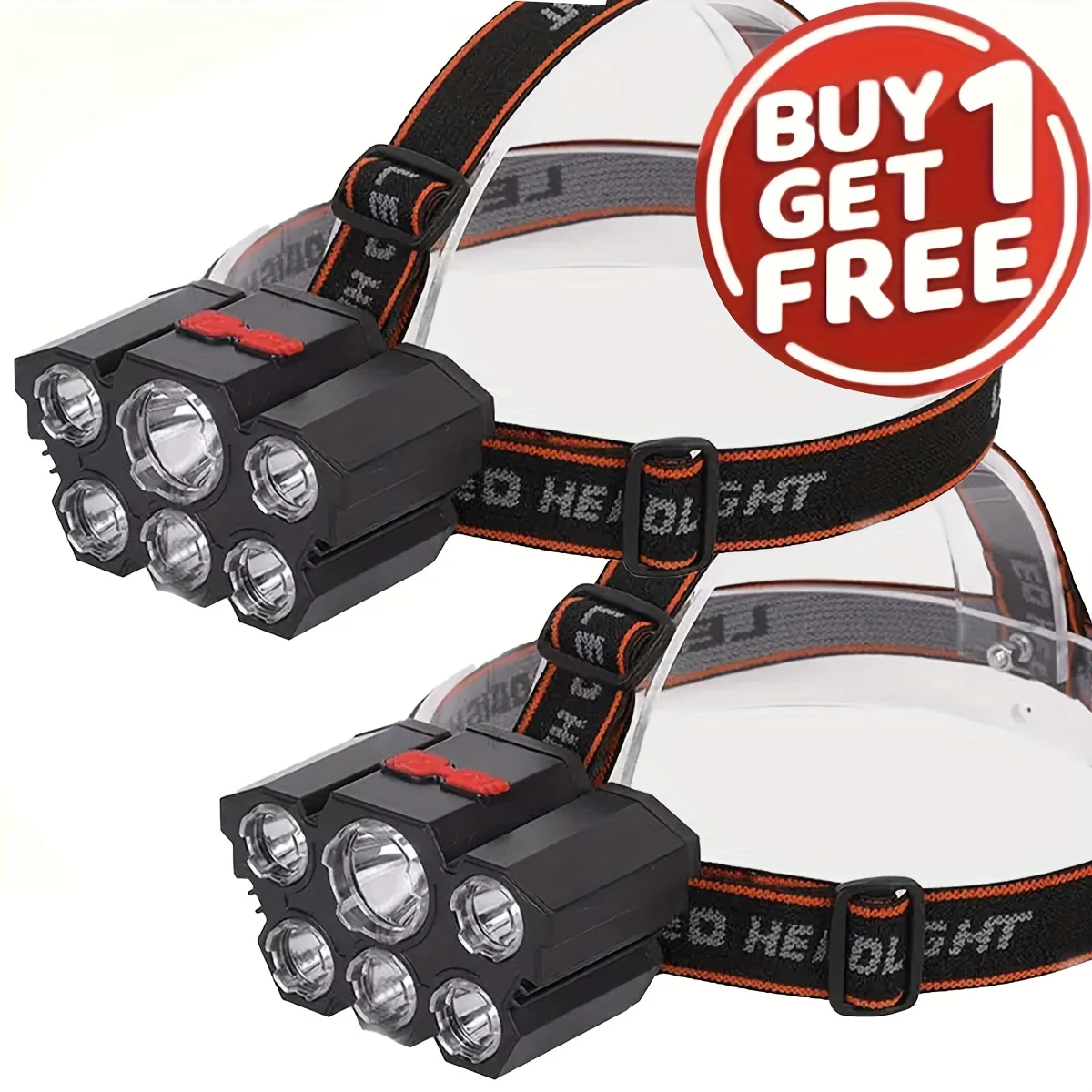 Pair of USB-rechargeable LED headlamps with 4 lighting modes