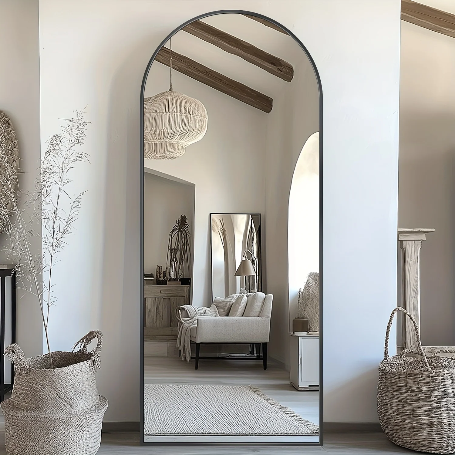 Arched freestanding full-length mirror with stand