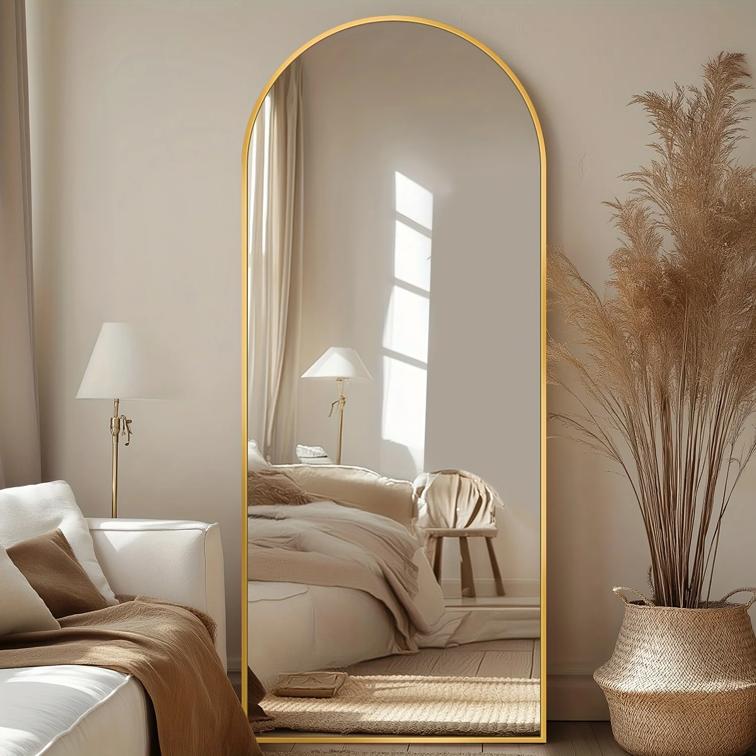 Arched freestanding full-length mirror with stand