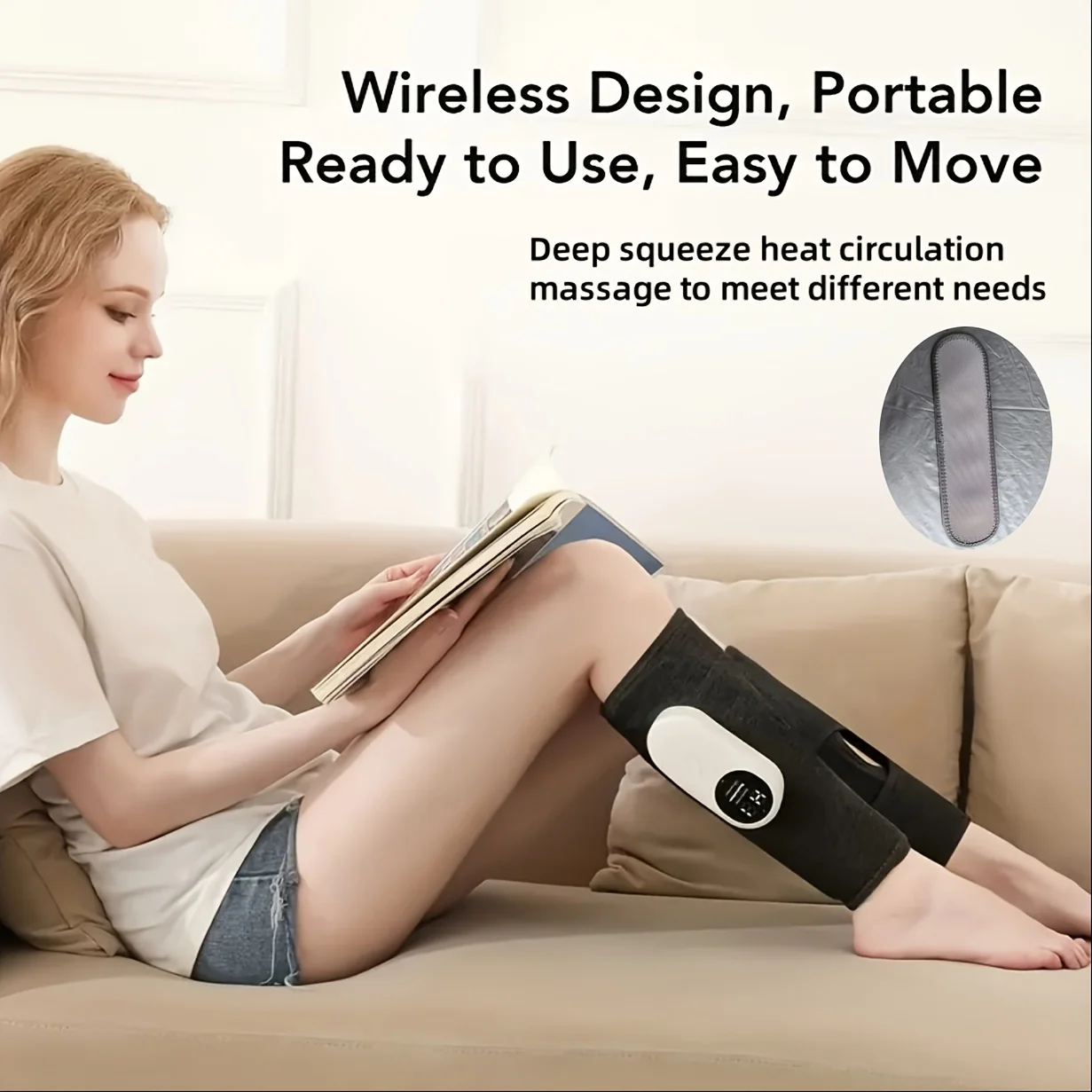 Cordless air compression leg massager with 3 intensity levels