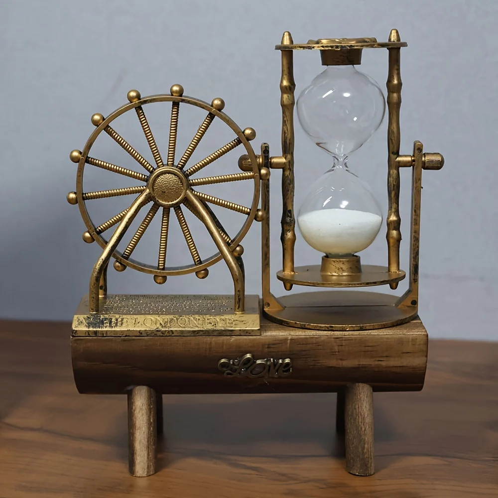 Vintage wooden Ferris wheel sand timer with base for desk or shelf
