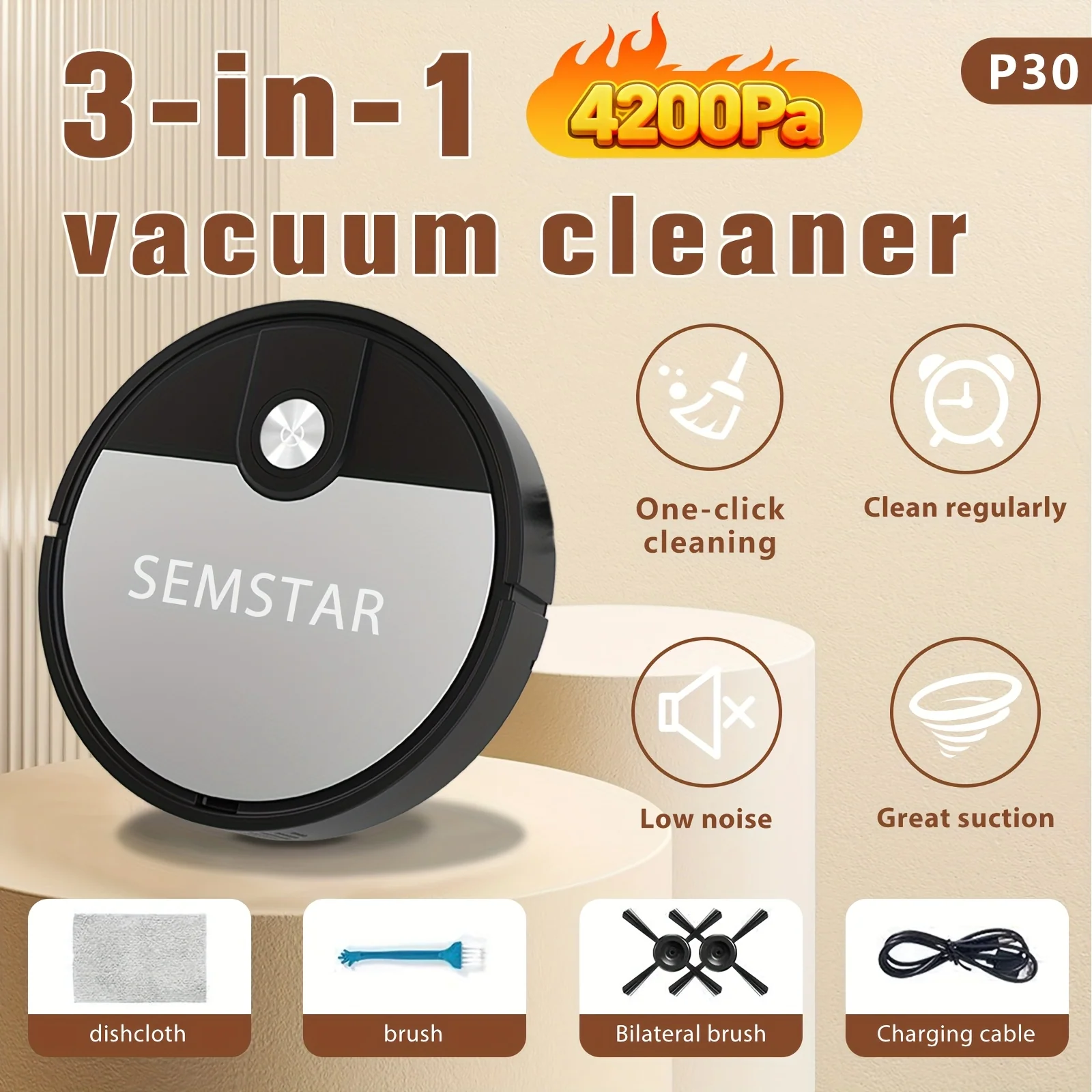 3-in-1 robot vacuum mop with powerful suction and long runtime