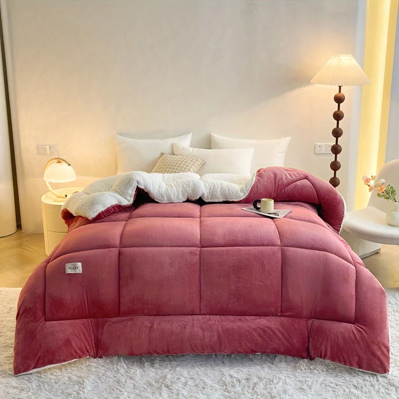 Breathable all-season quilted comforter with lambswool-inspired cover
