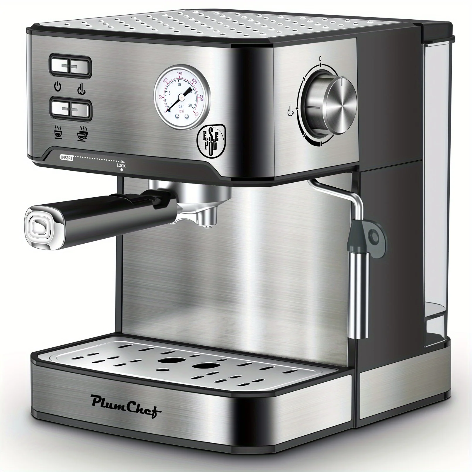 Stainless Steel Dual‑Brew Espresso Maker – 1.6 L Water Tank, Over‑Pressure Protection
