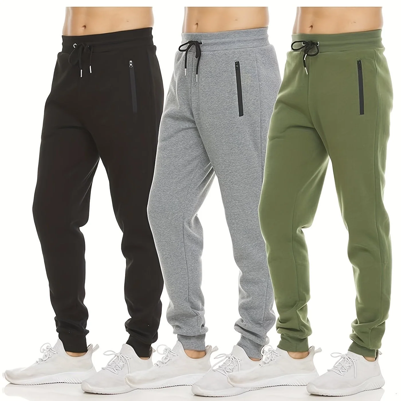3-pack men's fleece sweatpants with zipper pockets