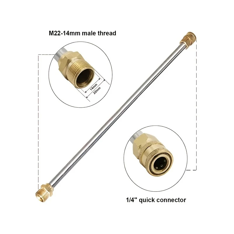 Stainless steel pressure washer extension wand with 1/4" quick connect