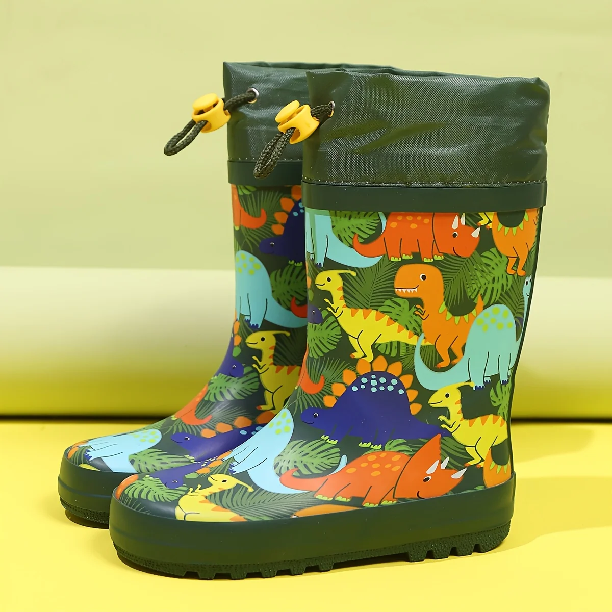 Boys' Lightweight Fleece-Lined Rain Boots – Cartoon Print, Adjustable Drawstring, Long Tubular Design