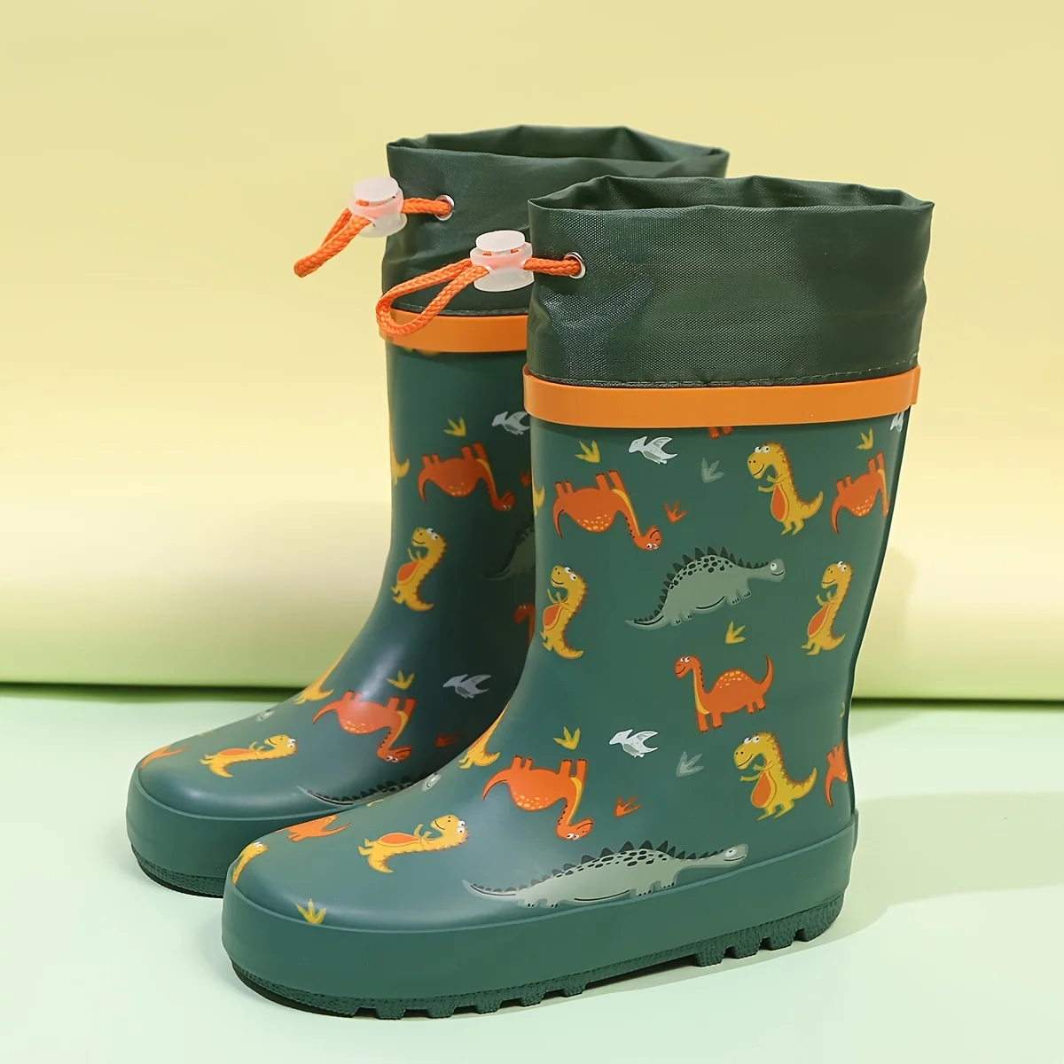 Boys' Lightweight Fleece-Lined Rain Boots – Cartoon Print, Adjustable Drawstring, Long Tubular Design