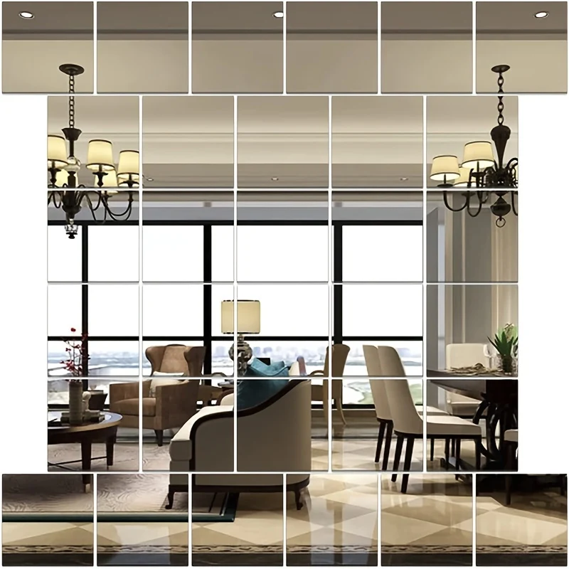 Set of 32 removable acrylic mirror tiles for wall decoration