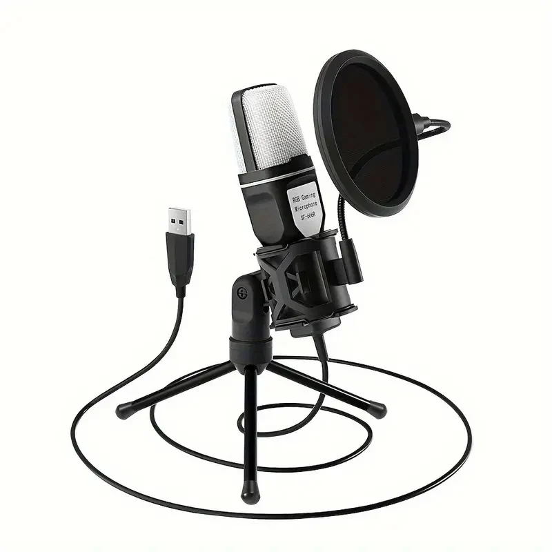 USB Condenser Microphone with Mute Button and RGB Light for Streaming and Podcasting