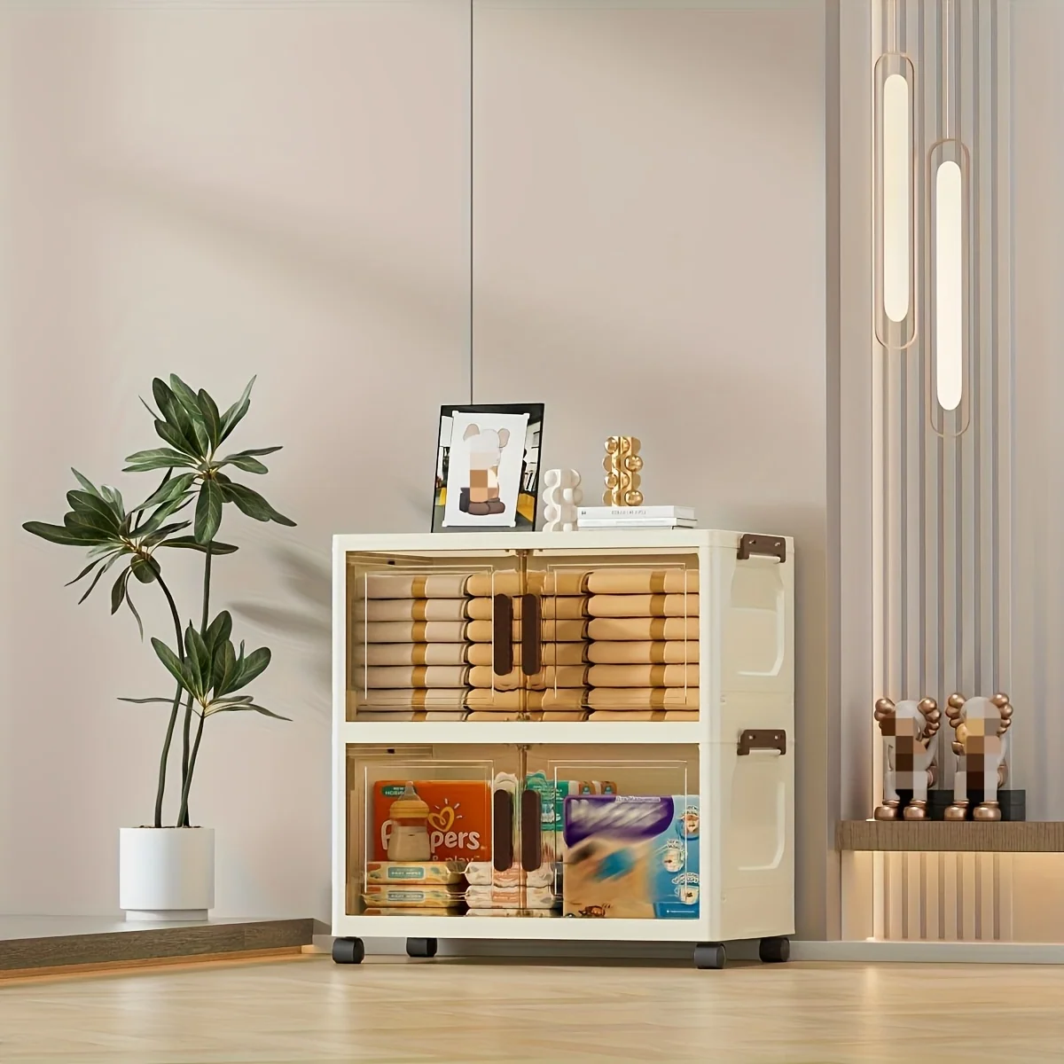 5-piece stackable storage bins with rolling drawers - heavy-duty plastic organizers