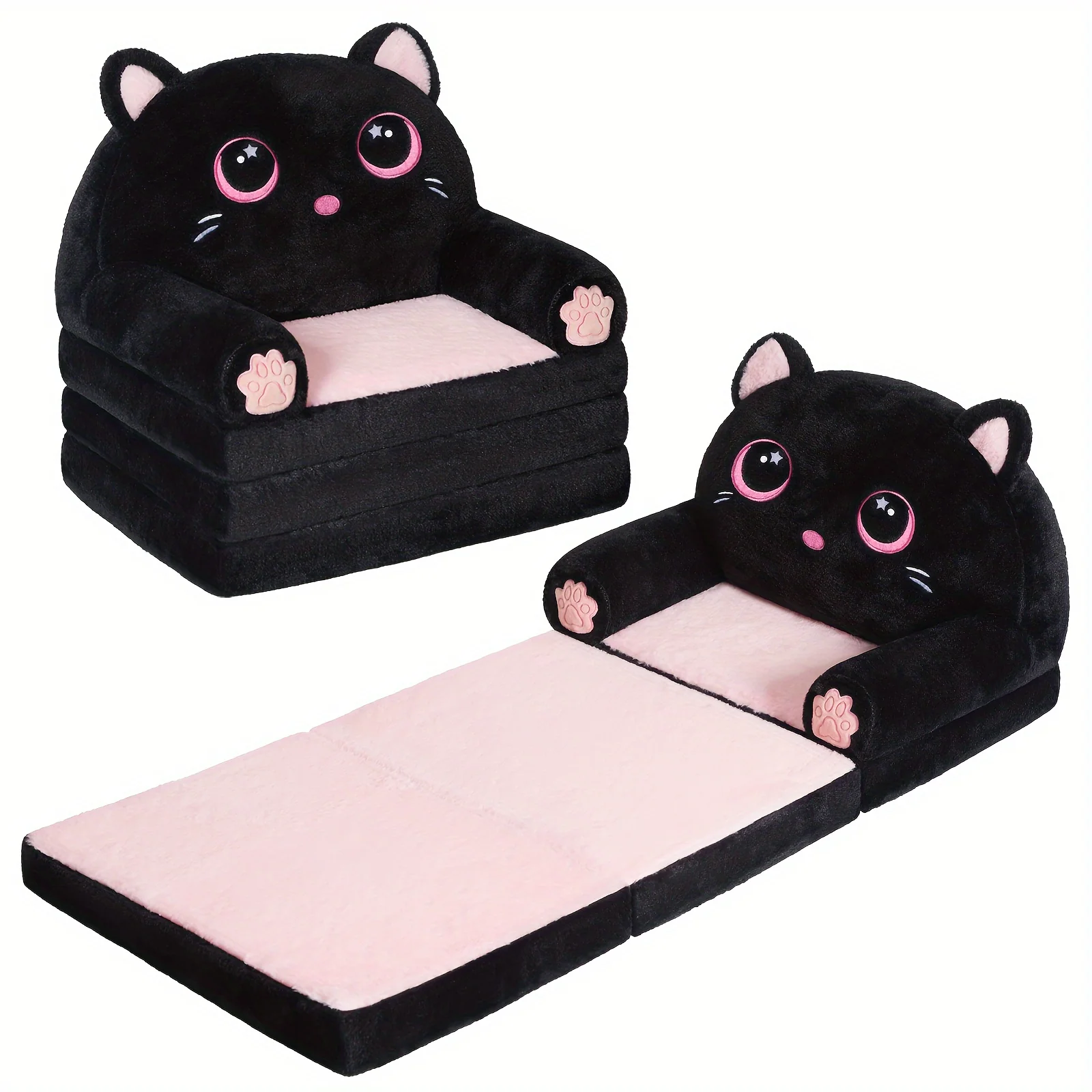 Foldable Cat-Themed Lounger Chair with Memory Foam for Kids