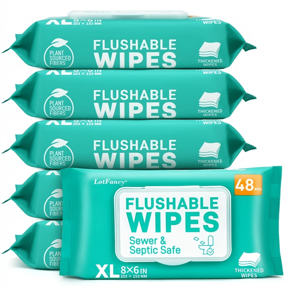 Extra Large Flushable Wet Wipes, 144 Count (3 Packs of 48) – Soft & Thickened for Comfortable Cleaning