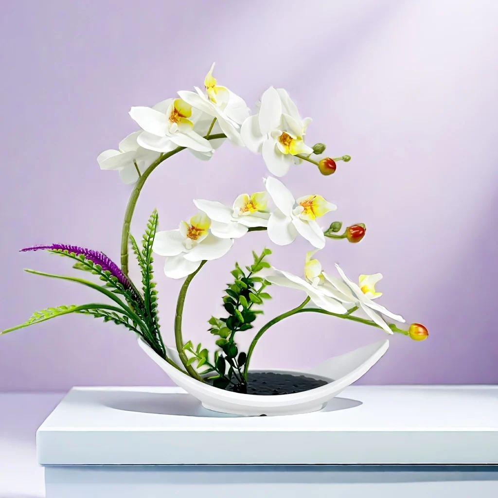 Artificial orchid potted plant for home or office decor