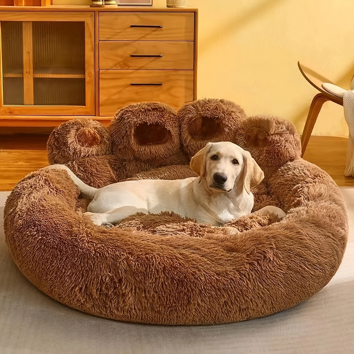 Donut-shaped pet bed with plush lining for dogs and cats