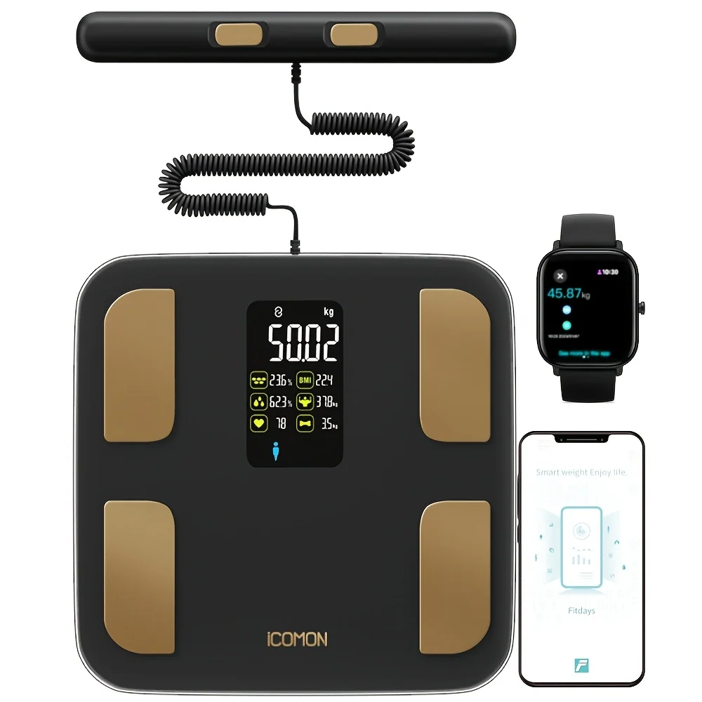 Smart 8‑Electrode Body Scale – Rechargeable Electronic Scale with Large Color Display, 400 lb Capacity for Home, Sports & Fitness