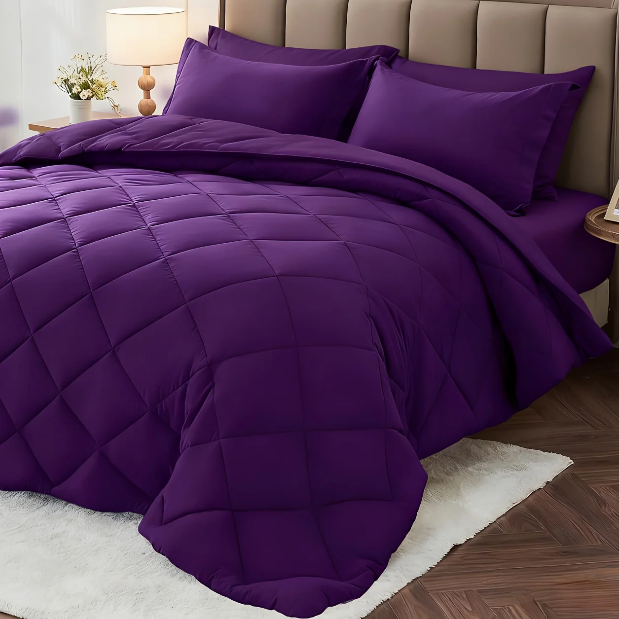 All-season checkered comforter set with breathable fabric