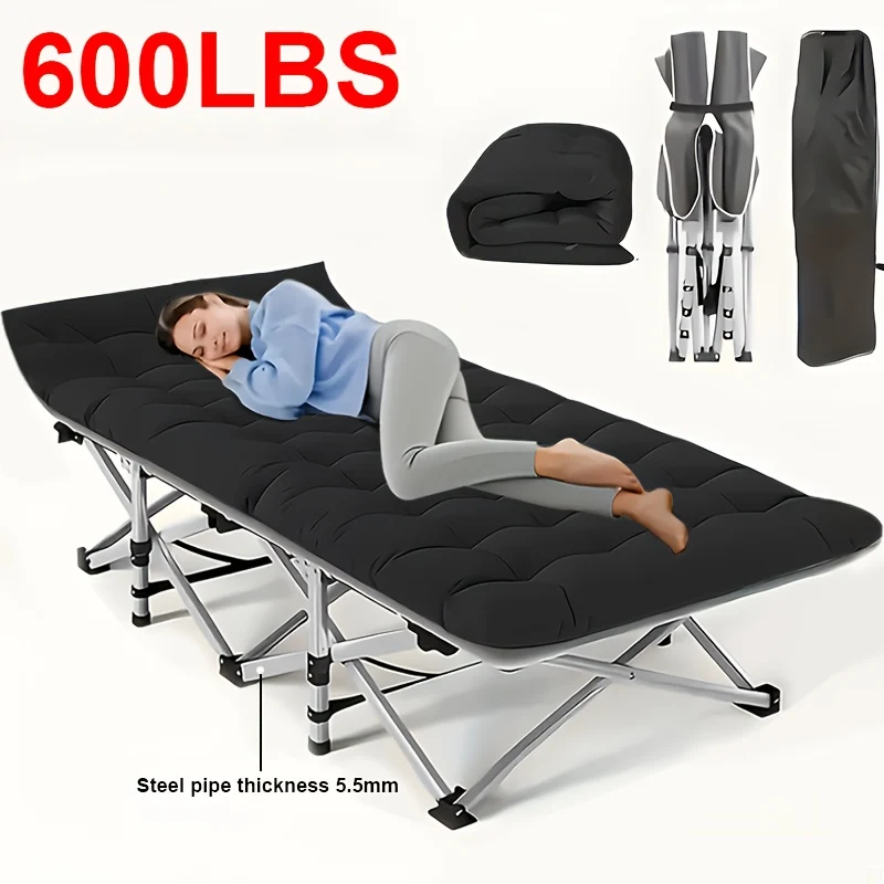 75 inch portable folding bed with mattress, 700 lb capacity for camping and guest use