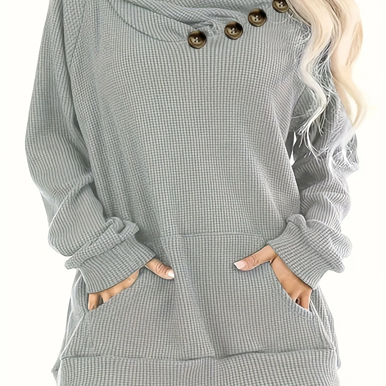 Plus Size Women's Pile Lapel Button-Up Sweatshirt for Layering