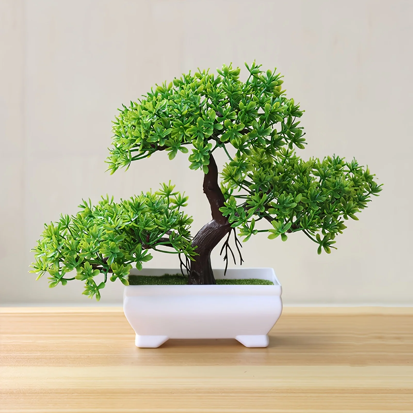 Artificial bonsai tree with simulated pine foliage for home decor