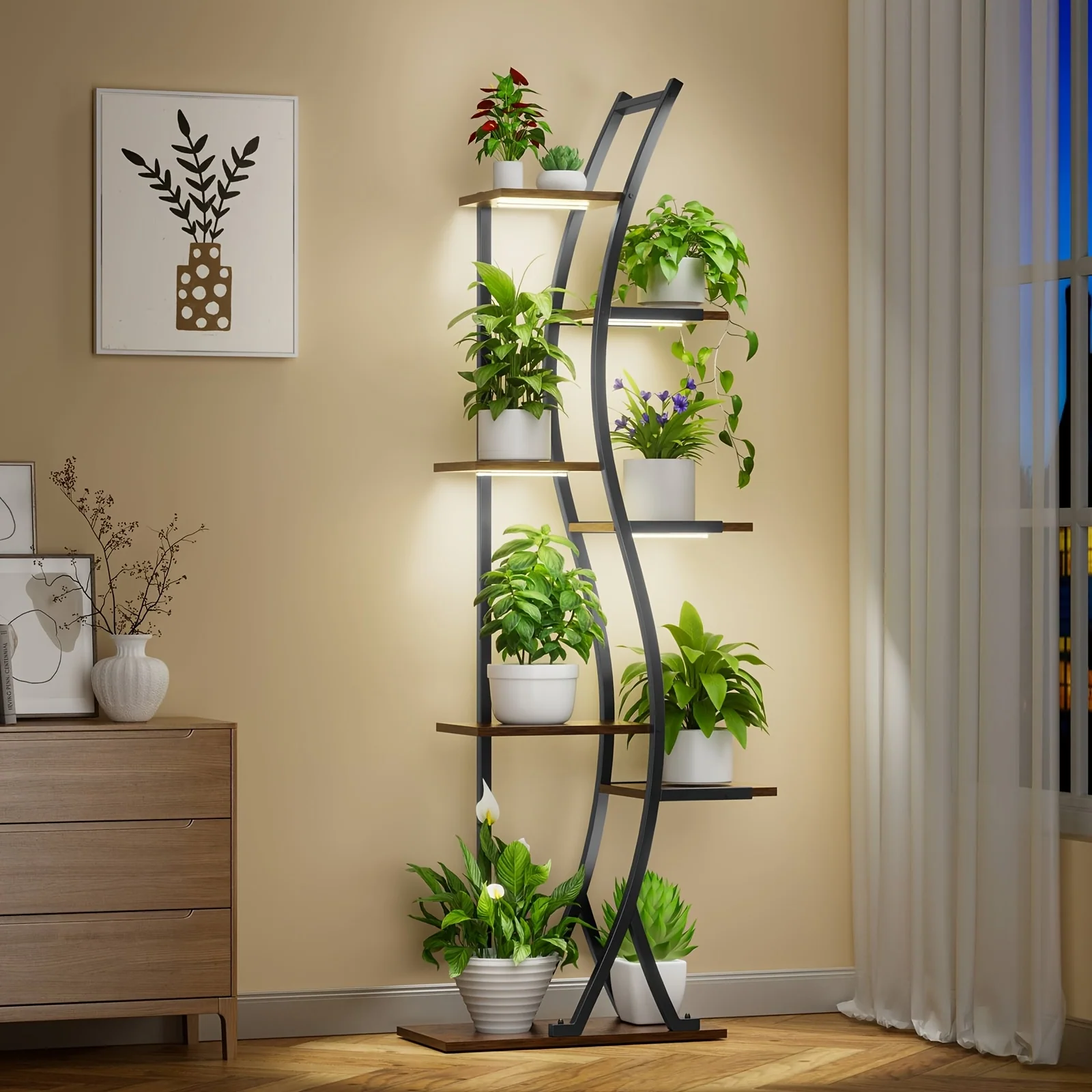 62 Inch Tall 7 Tier Corner Plant Stand with LED Grow Lights