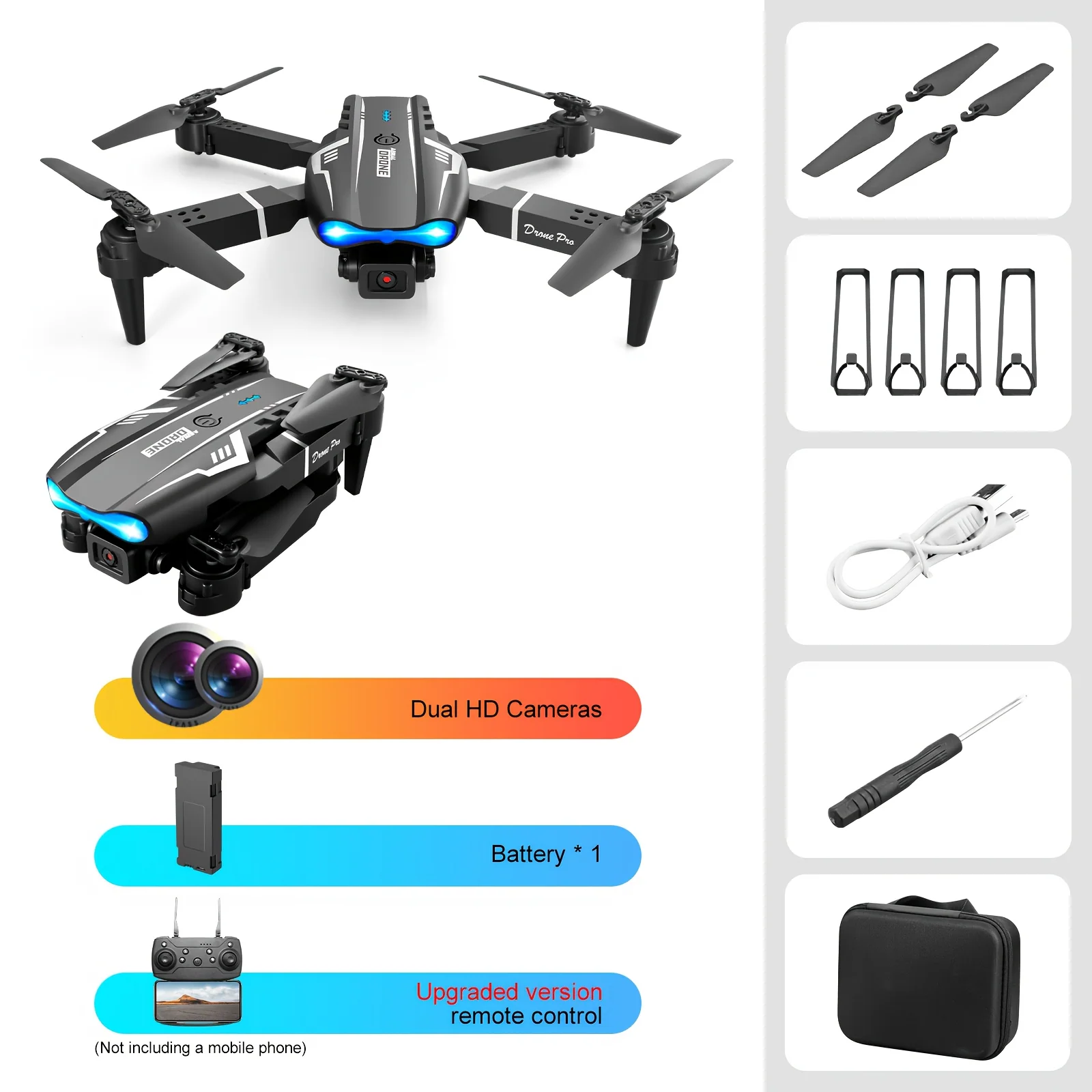 Foldable drone with dual HD cameras and app control for beginners