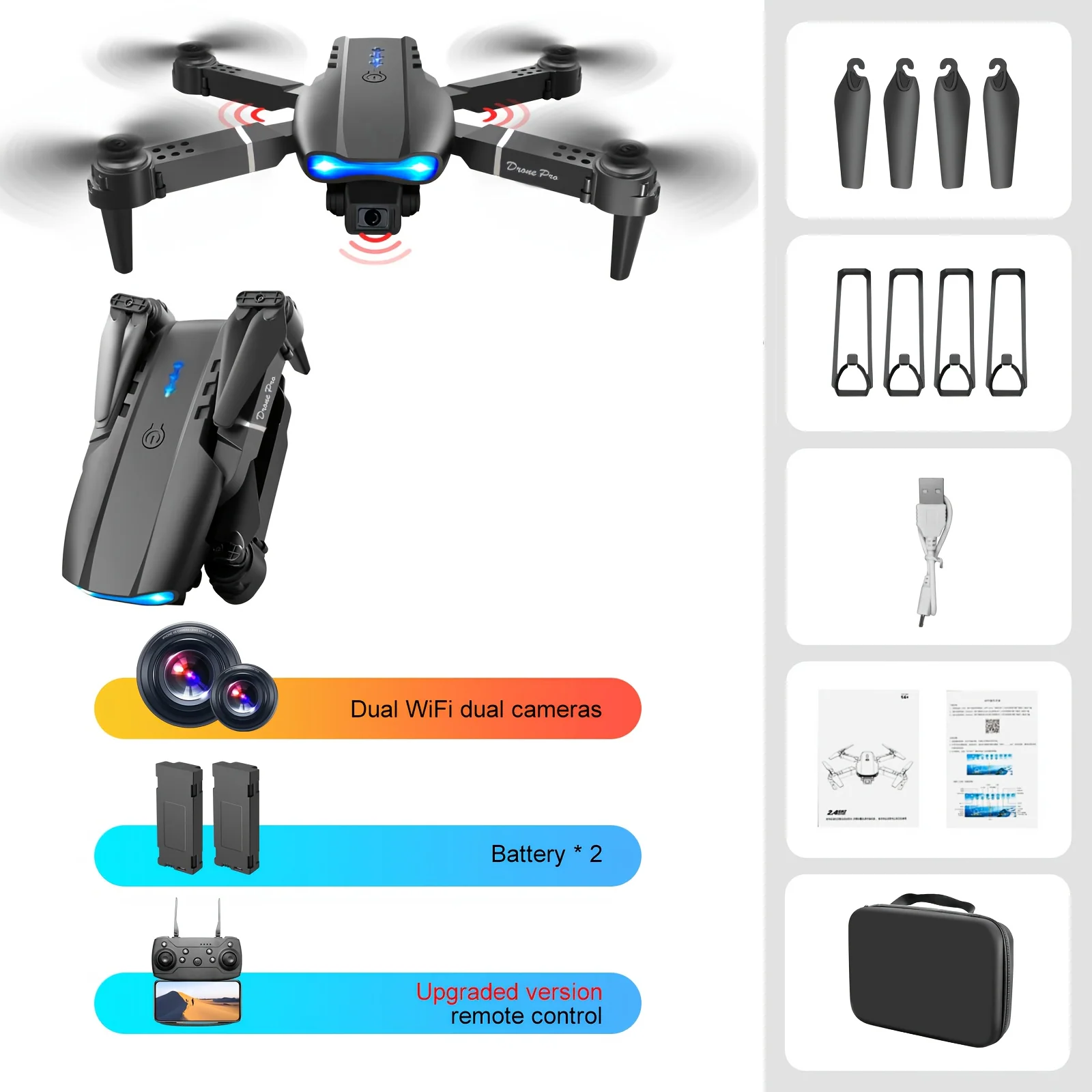 Foldable drone with dual HD cameras and app control for beginners
