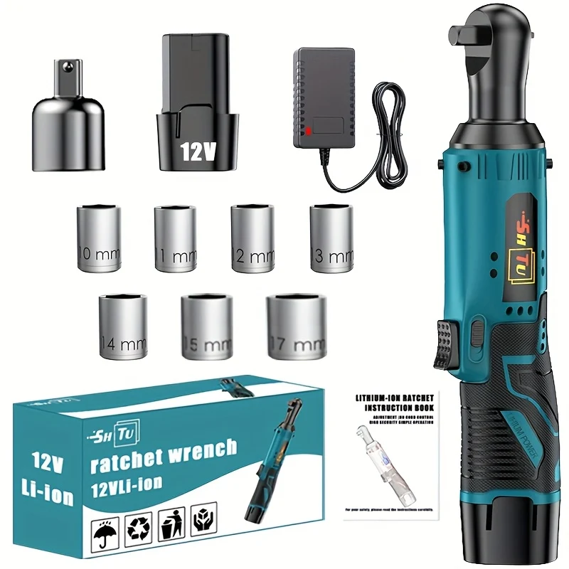 12V cordless electric ratchet wrench set with battery and charger