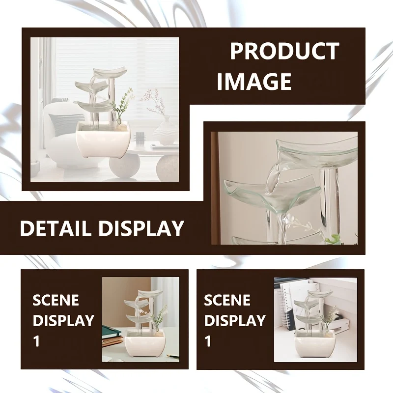 USB-powered multi-tiered glass fiber desktop water fountain