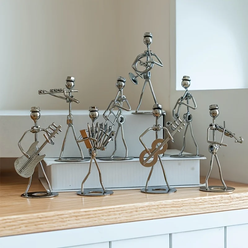 Handcrafted metal music band figurine set - 8-piece home decor collection