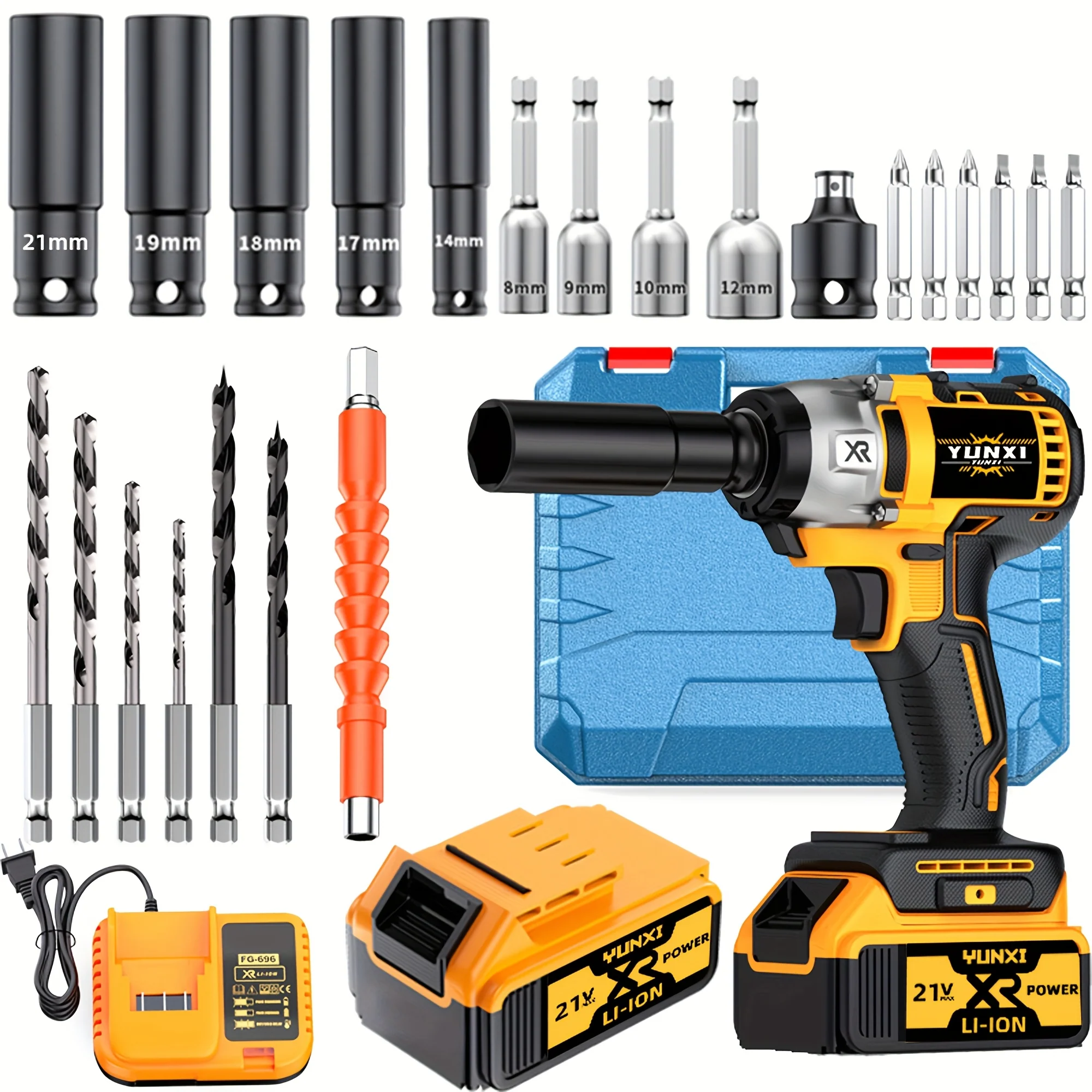 21V cordless impact wrench kit with 4000mAh battery and 150-piece socket set