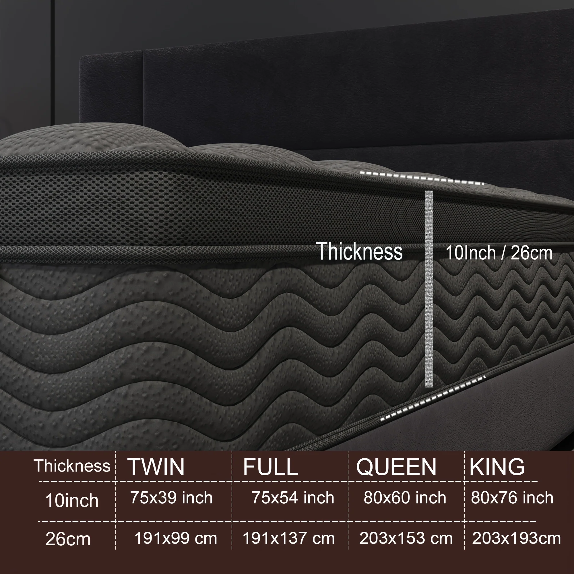 Queen size memory foam mattress with pocket springs and grey cover