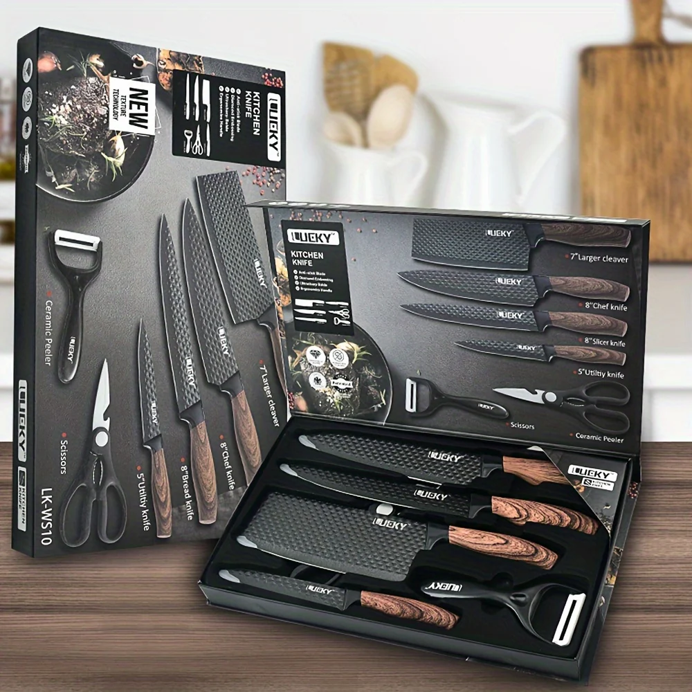 Professional stainless steel kitchen knife set with wooden handles