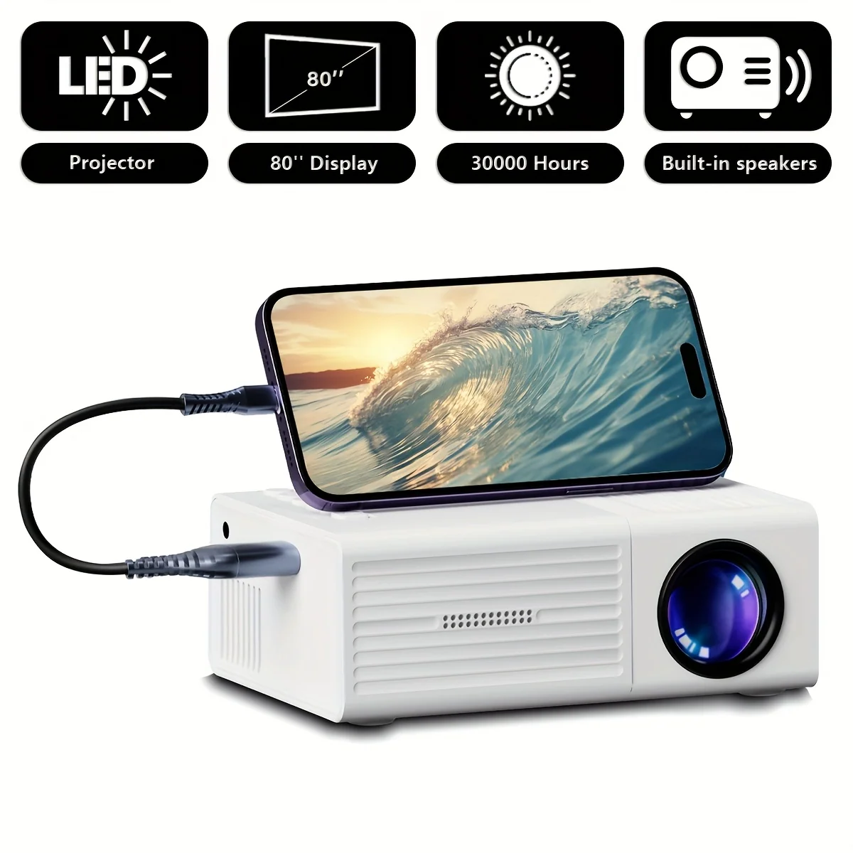 Portable 1080p Projector with USB Connection and Remote Control