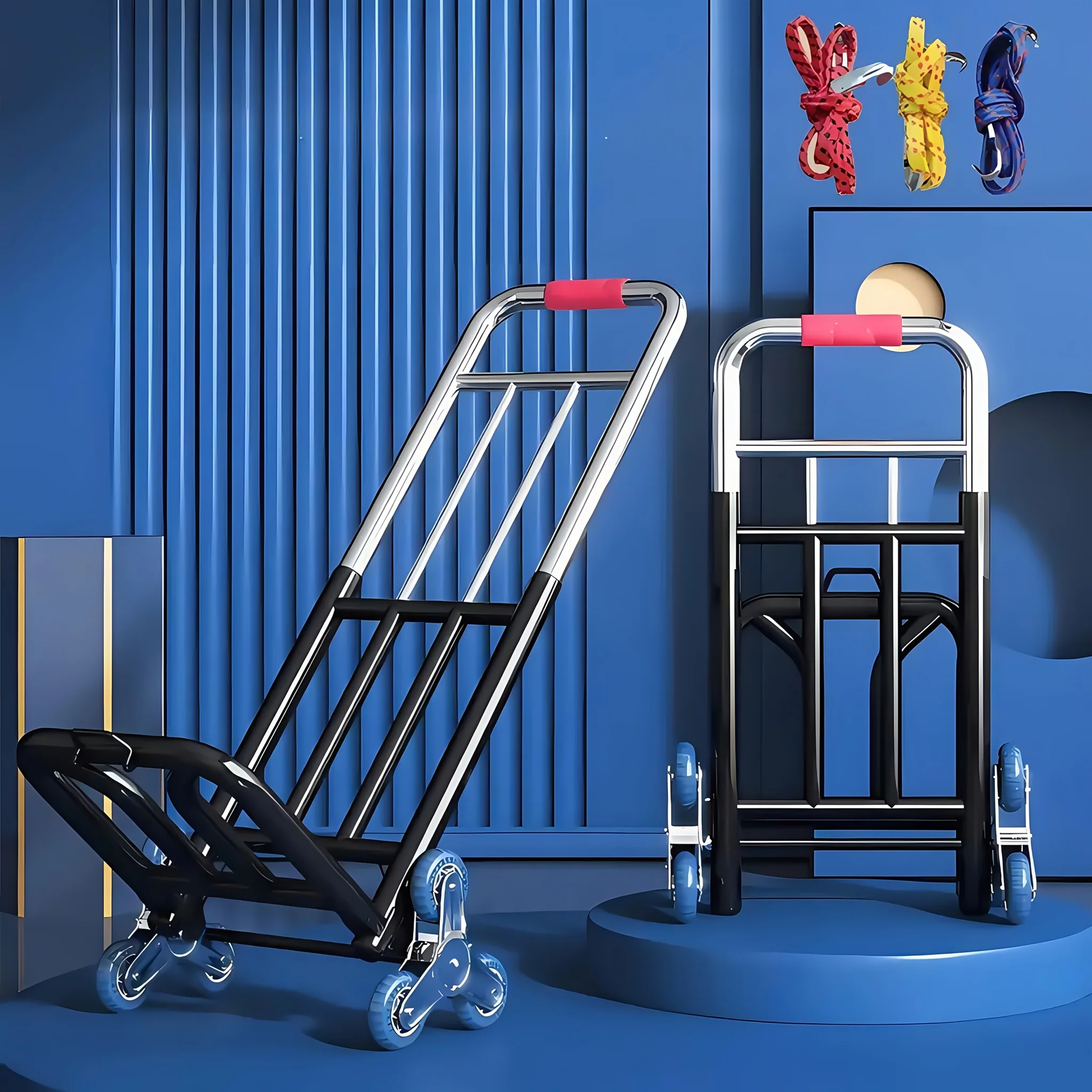 Heavy-duty folding hand truck with stair-climbing wheels