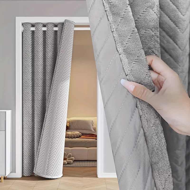 Winter warmth blackout door curtain thermal insulated polyester
