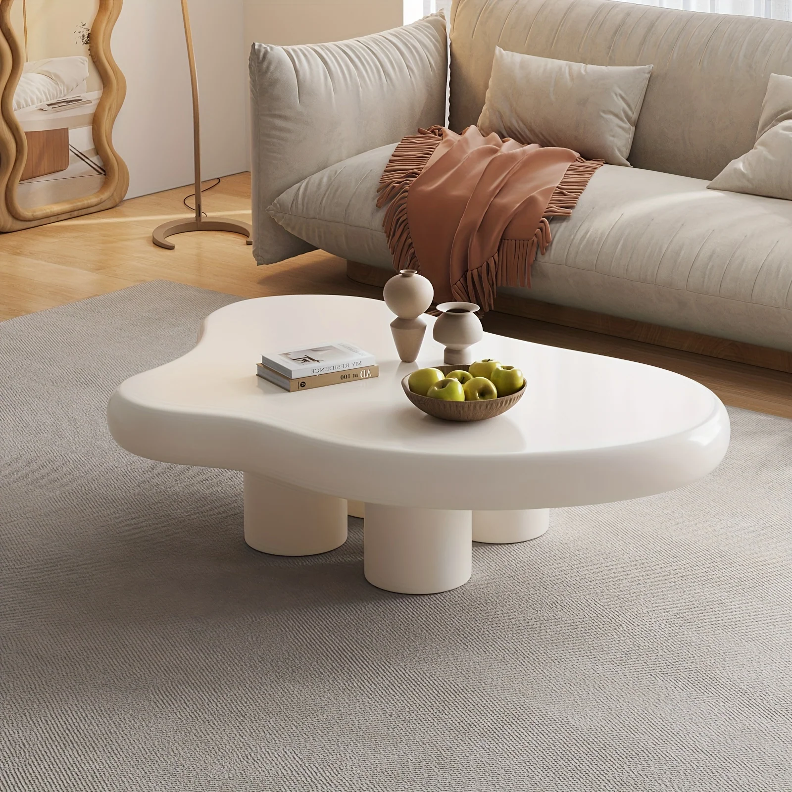 Modern White Irregular Cloud Coffee Table with 4-Leg Design