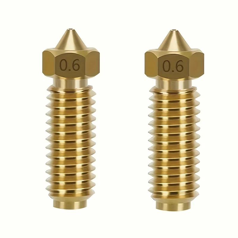 0.4mm, 0.6mm, and 0.8mm Yellow Brass Volcano Nozzles for 3D Printers (2-Pack)