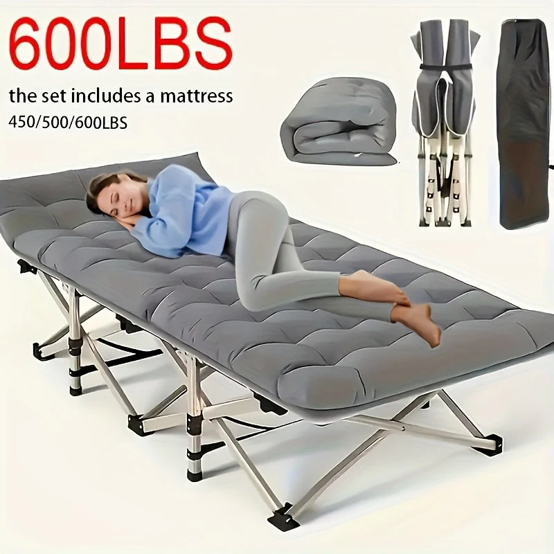Extra-large foldable camping bed with optional mattress for outdoor use