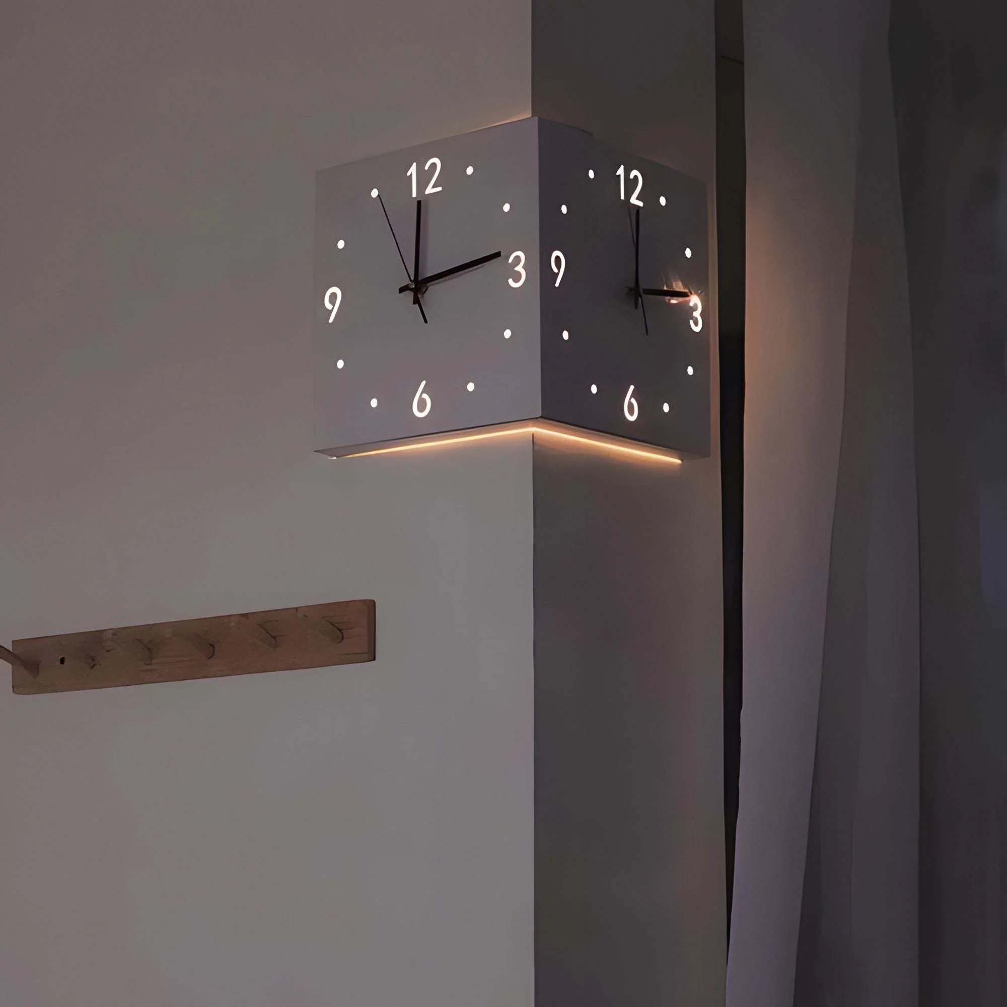 Minimalist Corner Wall Clock with Sound and Light Sensors