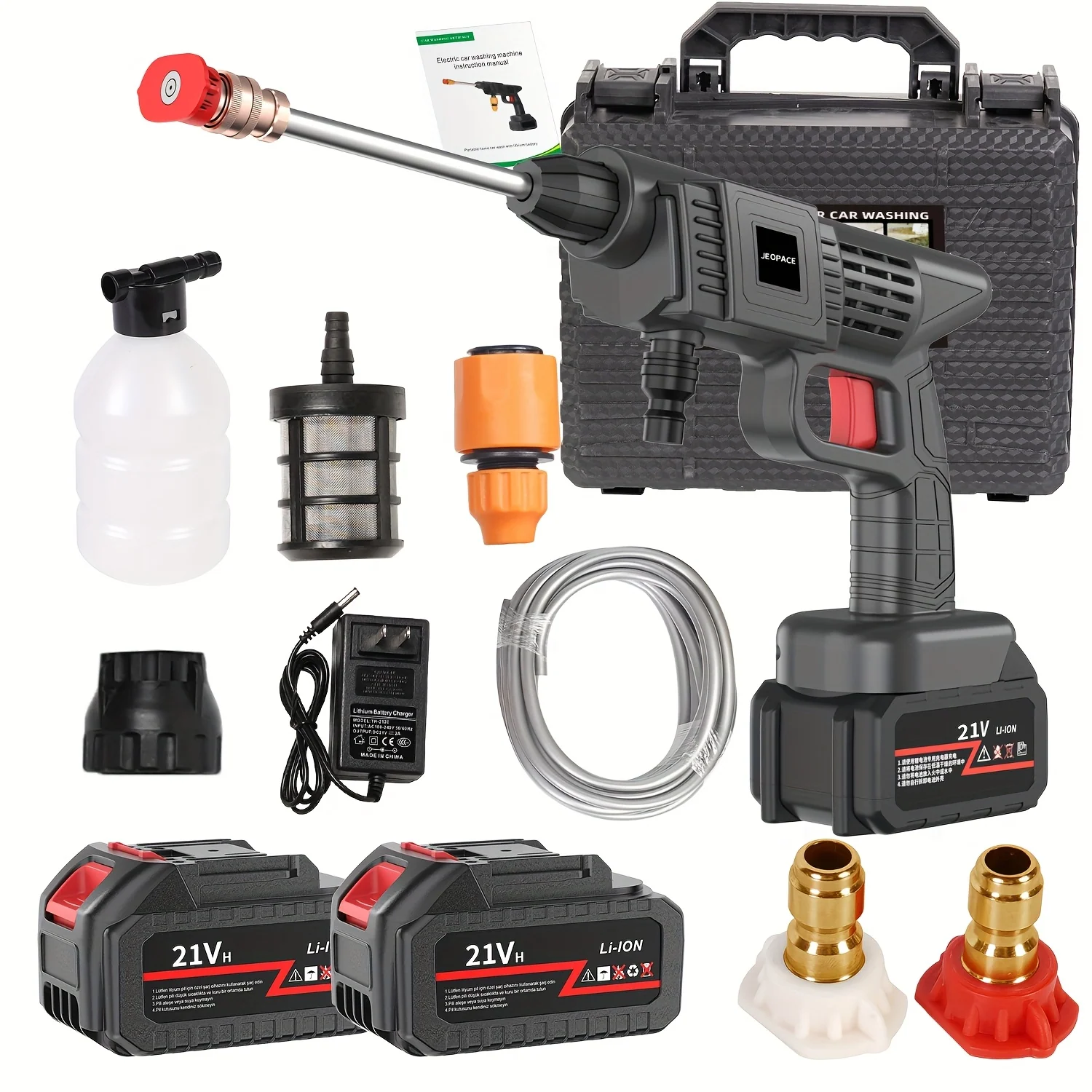 Cordless High Pressure Washer with Rechargeable Battery and Stainless Steel Foam Nozzle