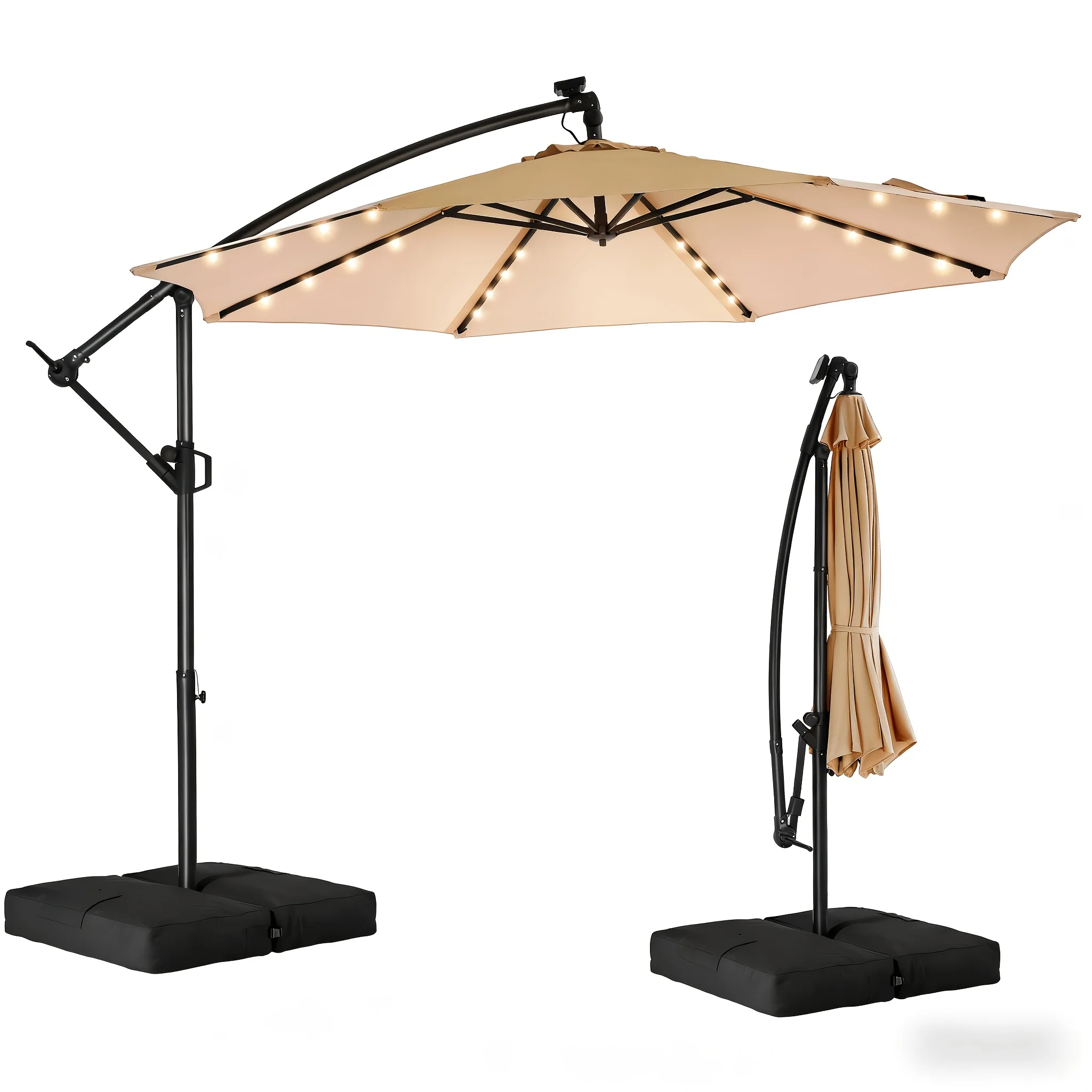 10-foot solar LED cantilever patio umbrella with UV protection