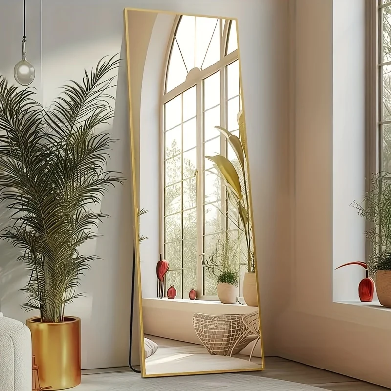 59 x 16 inch arched full-length mirror with tilt option aluminum frame