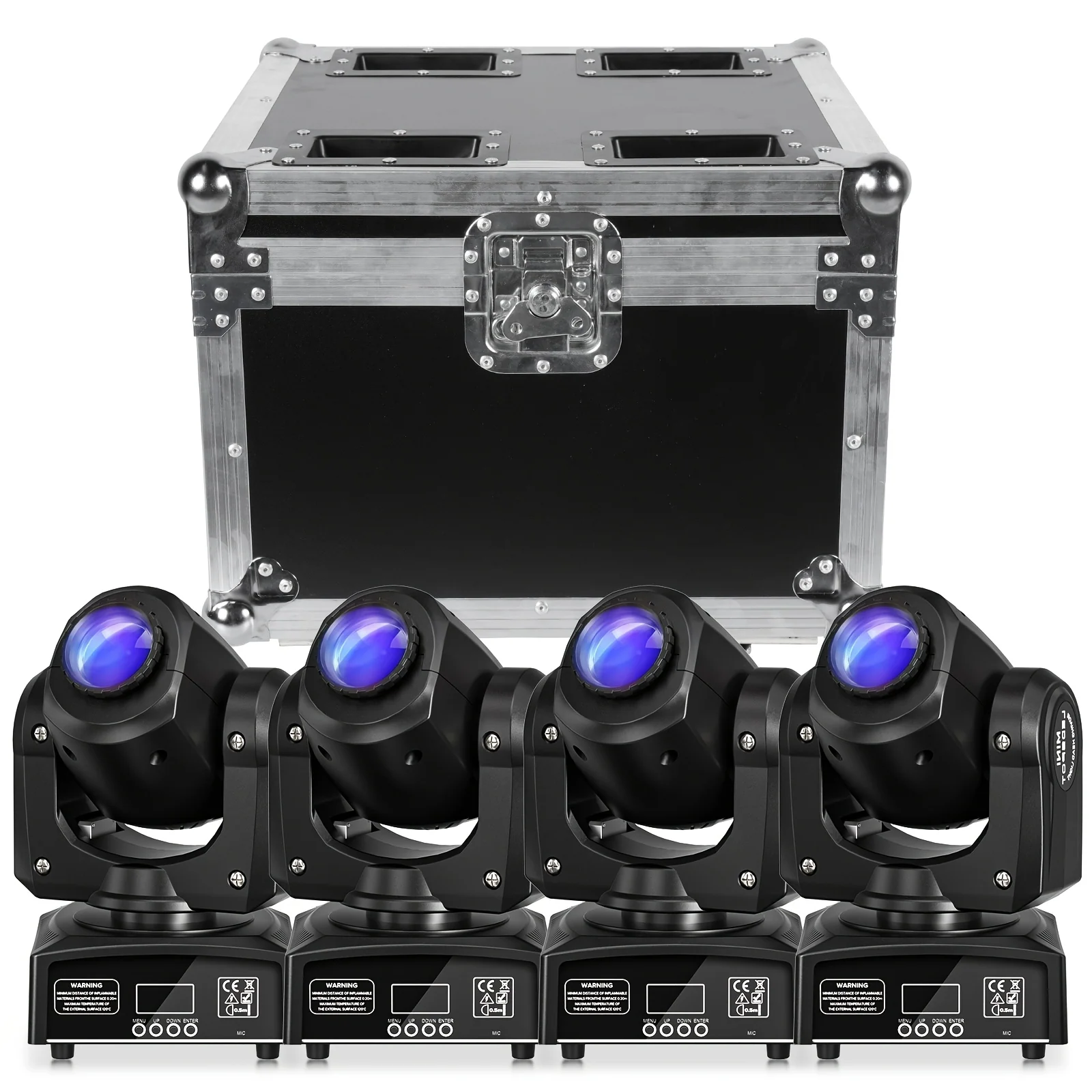 4 pcs Moving Head LED DJ Party Light with Flight Case – RGBW, 8 Patterns, Sound‑Activated Spotlights