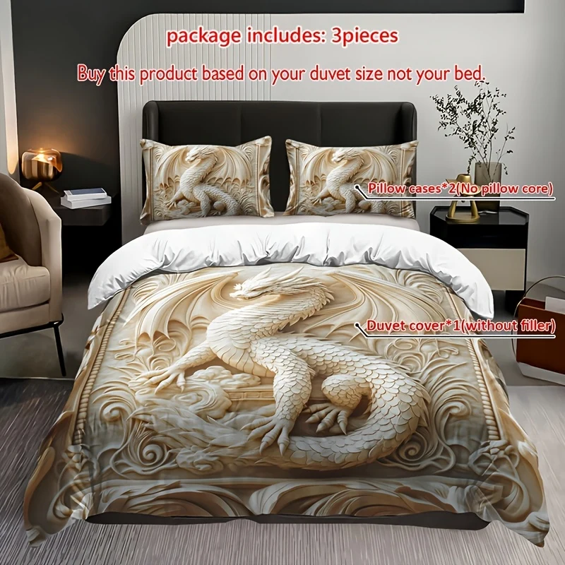 Elegant Dragon Totem Printed Duvet Cover Set with Pillowcases