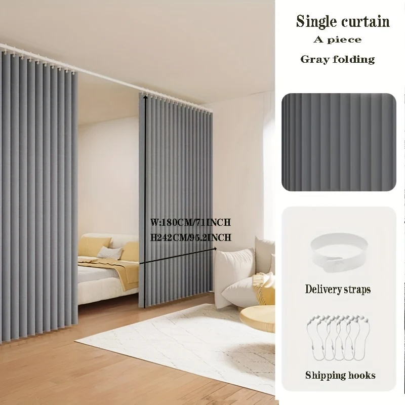 Punch-free 2D folding door curtain with metal hooks for privacy and partition
