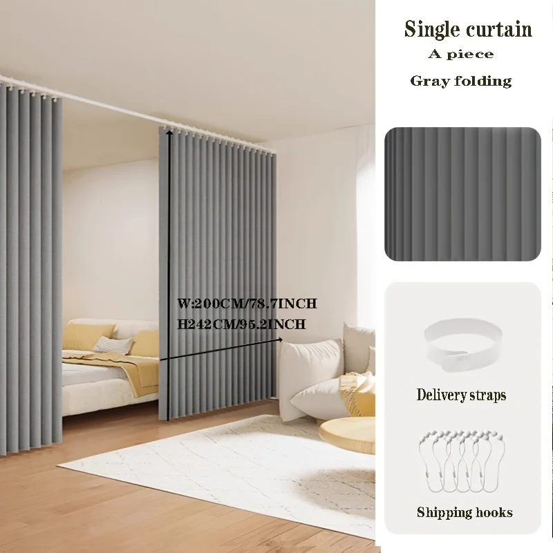 Punch-free 2D folding door curtain with metal hooks for privacy and partition